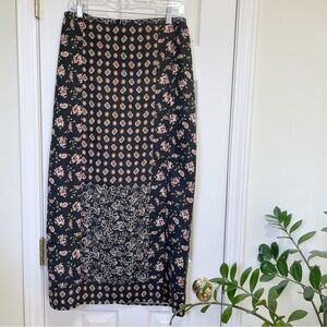 Vintage Laura Ashley 100% Silk Black mixed pattern floral paisley midi skirt 10